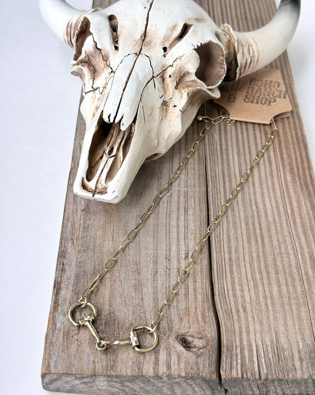 Western Style Rhinestone Horsebit Pendant Necklace