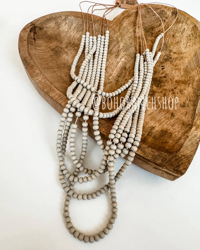 Multi Strand Wood Bead Boho Necklace