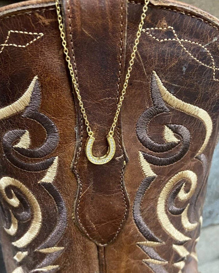 Gold or Silver Horseshoe Necklace with Faux Diamonds