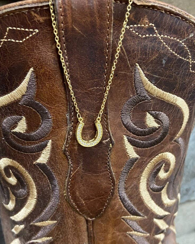 Gold or Silver Horseshoe Necklace with Faux Diamonds