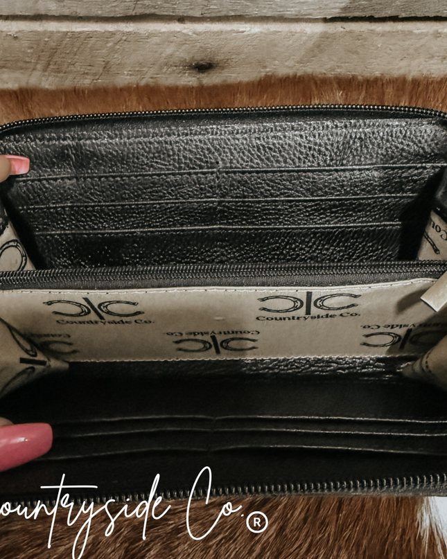 Checkered Cowhide Womens Wallet Wristlet Trendy