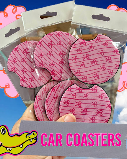 Pink bow car coasters