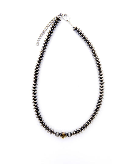 18" Silver Disc Beaded Necklace w/ Melon Accent