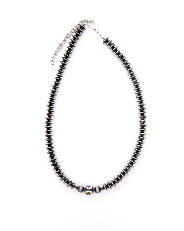 18" Silver Disc Beaded Necklace w/ Melon Accent