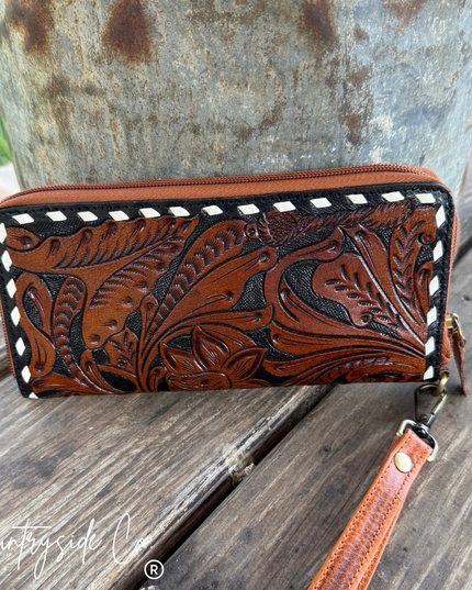 Laney Tooled Leather Wallet Wristlet