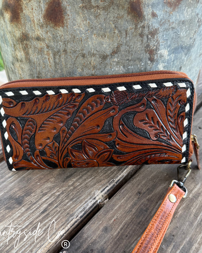 Laney Tooled Leather Wallet Wristlet