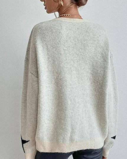 Round Neck Sweater With Five-Pointed Star Print