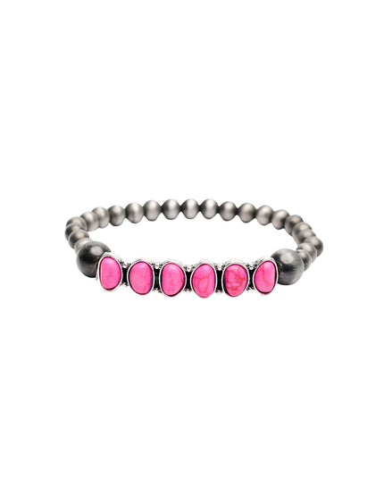 Faux Navajo Pearl Stretch Bracelet with 6 Stone Pink Accent
