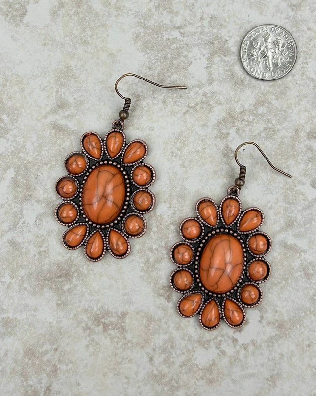 Cooper with Orange Stone Concho Dangle Earrings