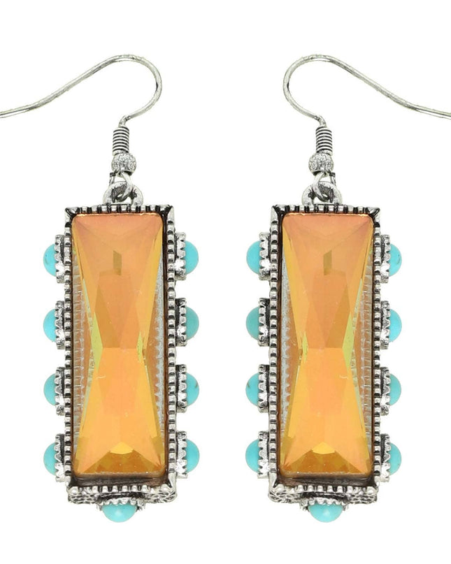 Western Turquoise Rectangle Gemstone Earrings