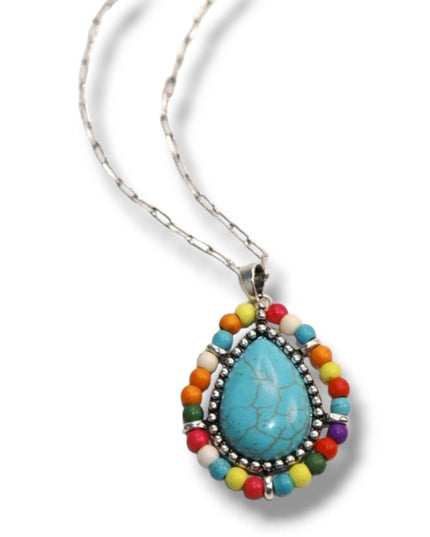 Seeded And Beaded Western Love Teardrop Chain Necklace
