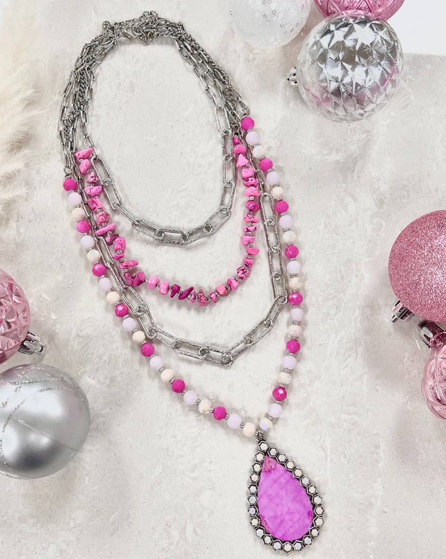 Pink Moment Four Strand Silver Necklace