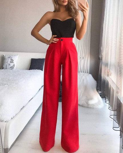 Single button high waist wide leg pants