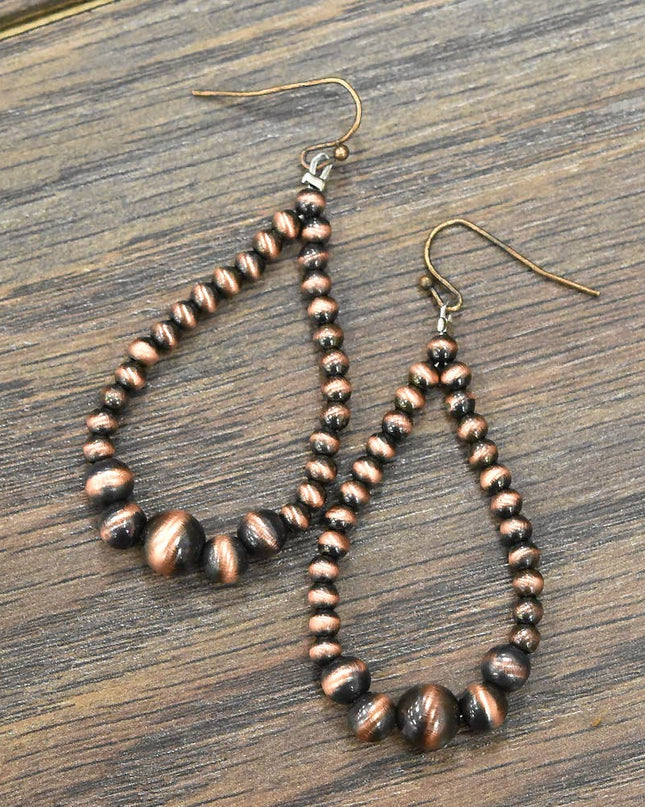 721361, Handmade Graduated Copper Navajo Bead Earrings