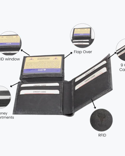 American Bison Oil Pull Up Bifold Wallet Tooled  ABW028