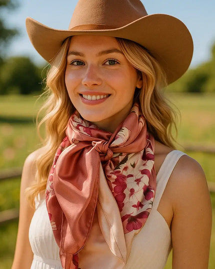 35X35" Raspberry Pink Floral Wild Rag/Scarf WR403