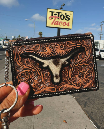 Longhorn Freebird Western Cowhide Leather Keychain Wallet