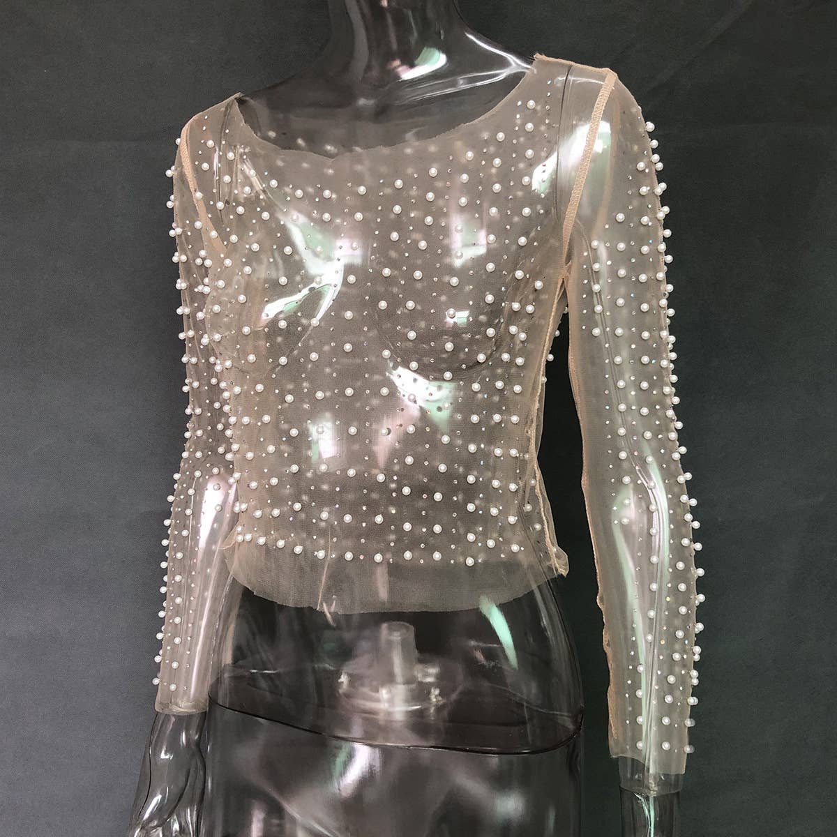 See Through Rhinestone Pearl rhinestone sheer mesh see through top – 5.21Co