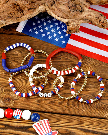 USA Flag Inspired Beaded Layered Bracelet Set