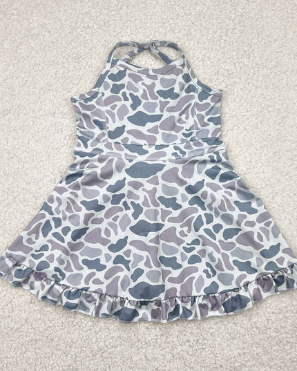 Baby Girls Strap Gray Camo Yoga Ruffle Knee Length Dresses