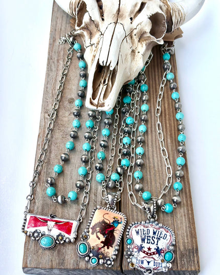 2 Layered Navajo Pearl Turquoise Stone Pendant Necklace