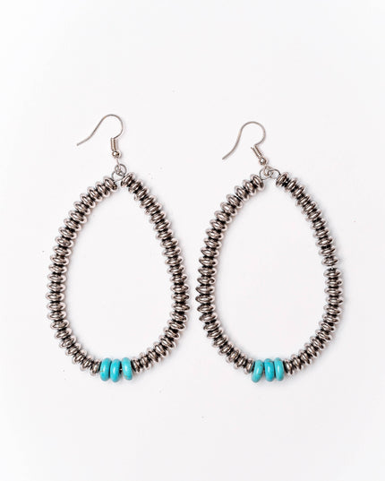 Metallic Silver/ Turquoise Disk Teardrop Earring