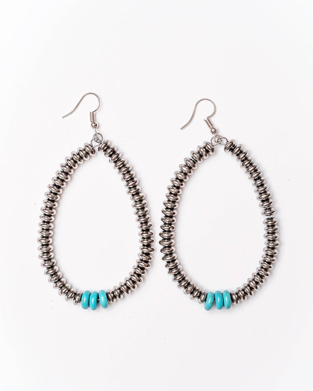 Metallic Silver/ Turquoise Disk Teardrop Earring