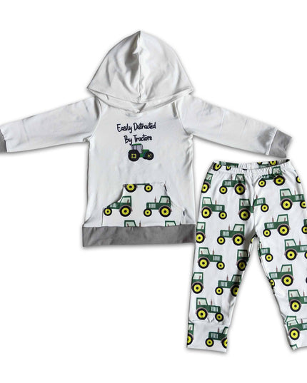 Easily distraced by tractors boy hoodie set