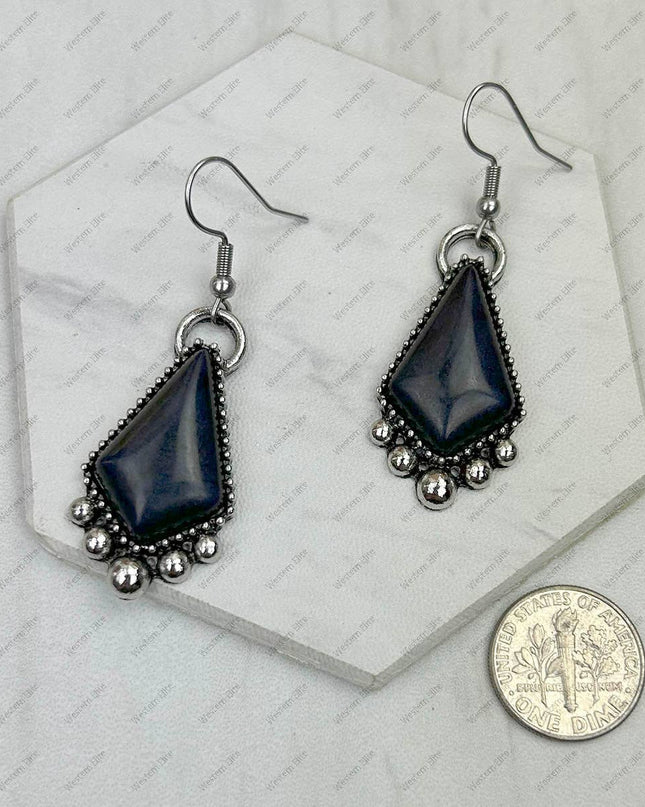 CER240805-05-SILVER-BLUE          Silver metal with blue turquoise stone Earrings