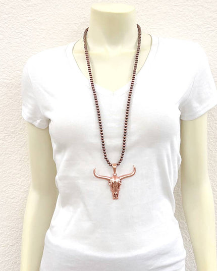 739124, Handmade 30" Copper Navajo Longhorn Necklace