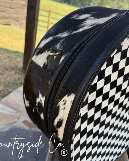 Checkered Tooled Leather Hat Box