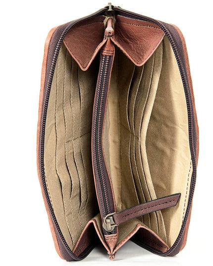 LC-ADBGI121 Woven Leather Western Wallet - Genuine Cowhide Zip-Around Purse
