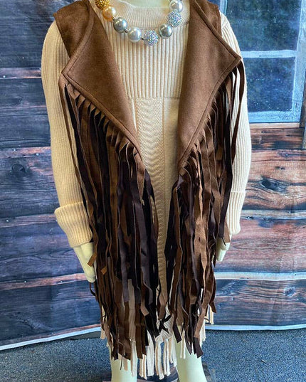 Western brown suede cowgirl sleeveless fringe vest