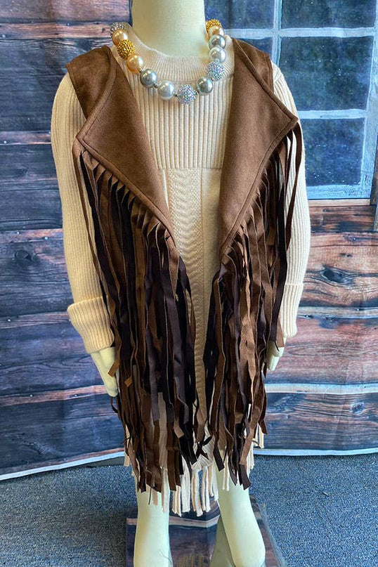 Western brown suede cowgirl sleeveless fringe vest