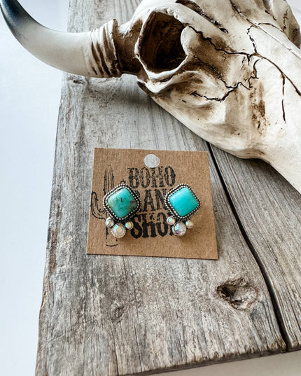 Western Diamond Shape Stone Stud Earrings