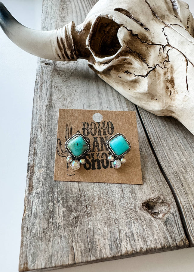 Western Diamond Shape Stone Stud Earrings