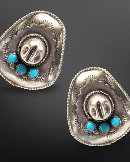 Western Cowboy Hat Earrings with Faux Turquoise Cabochons