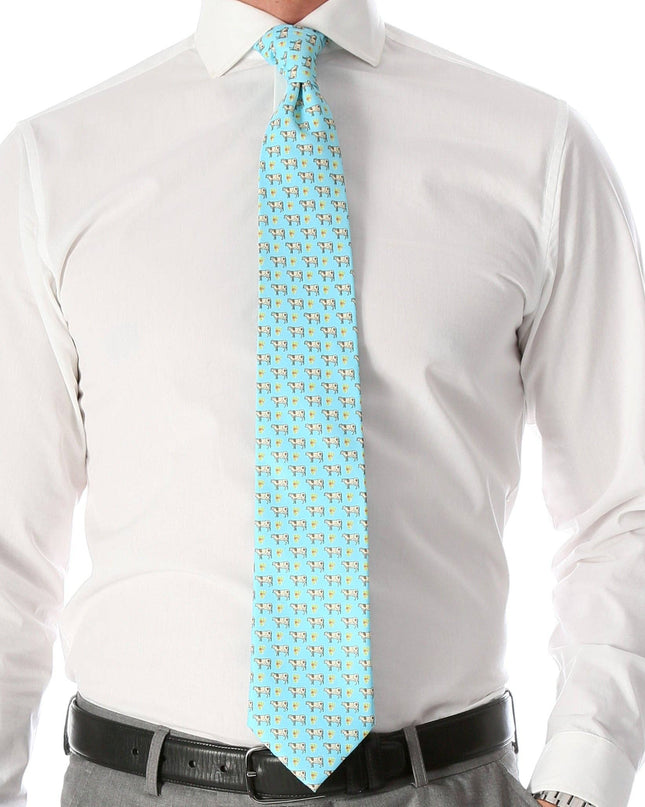Cow Aqua Necktie with Handkerchief Set
