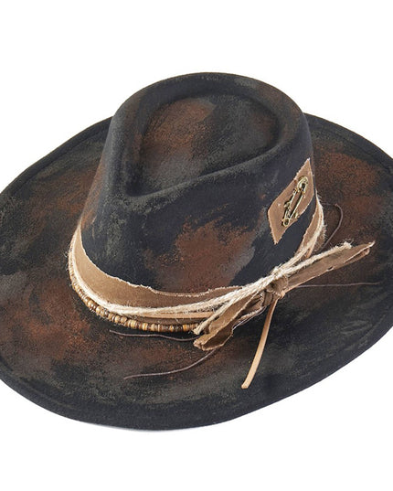 Distressed Fabric Band Rustic Cowgirl Fedora Hat