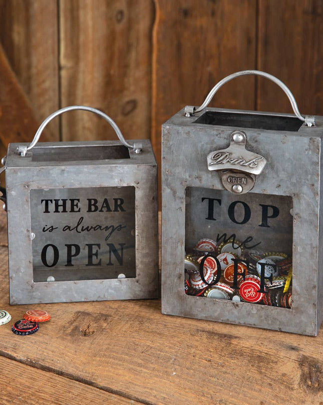 Top Me Off Galvanized Bottle Opener Bin