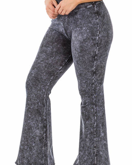 PLUS SIZE MINERAL WASHED HIGH WAIST RAW EDGE HEM PANTS