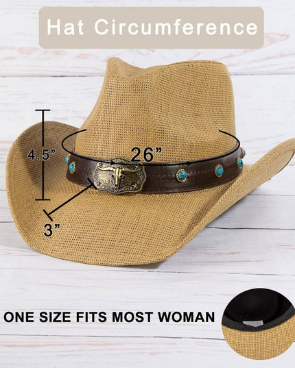 Western Longhorn Strap Turquoise Accent Cowboy Hat