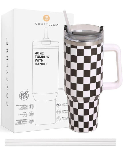 Checkered 40oz Handle Tumbler