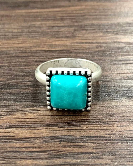 750383, 10mm Square Turquoise, Brass Adjustable Ring