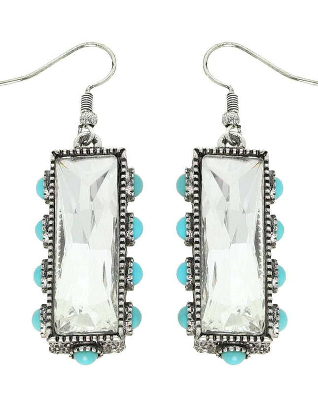 Western Turquoise Rectangle Gemstone Earrings