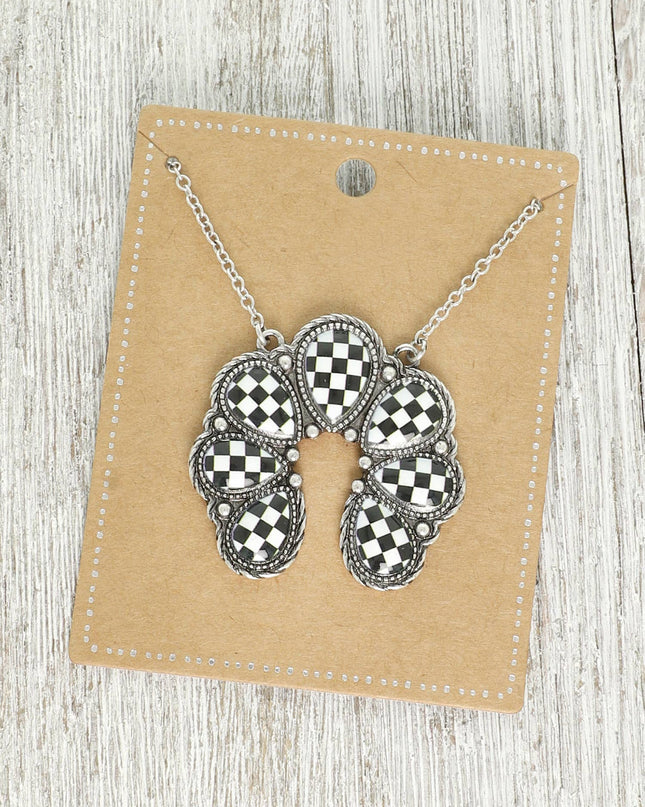 Western Checkered Squash Blossom Pendant Necklace