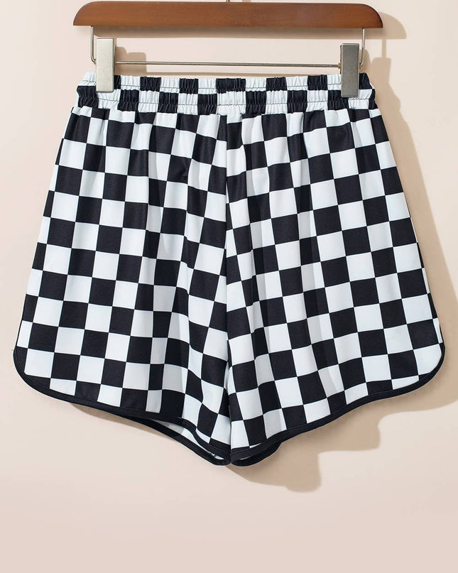 Checkered Drawstring Elastic Waist Shorts | S-XL