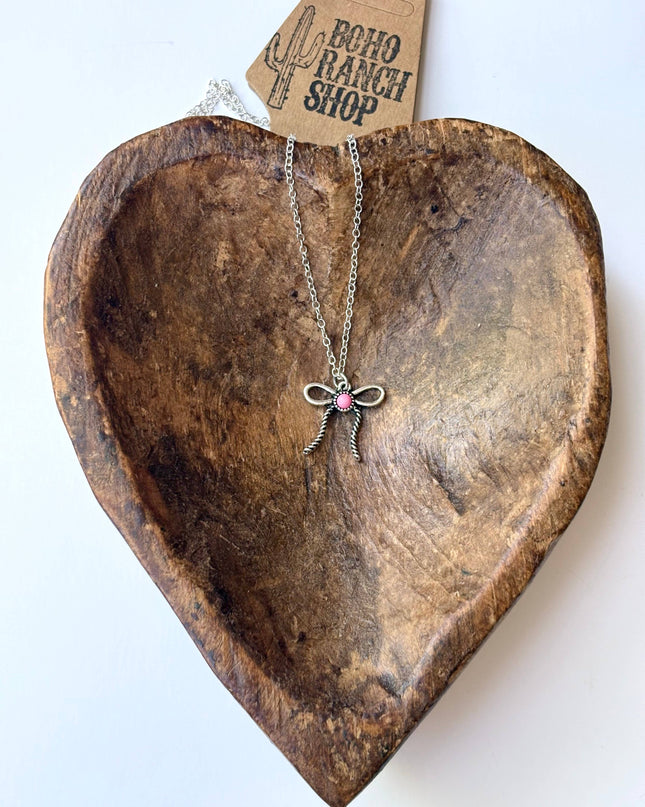 Western Style Coquette Bow Ribbon Pendant Chain Necklace