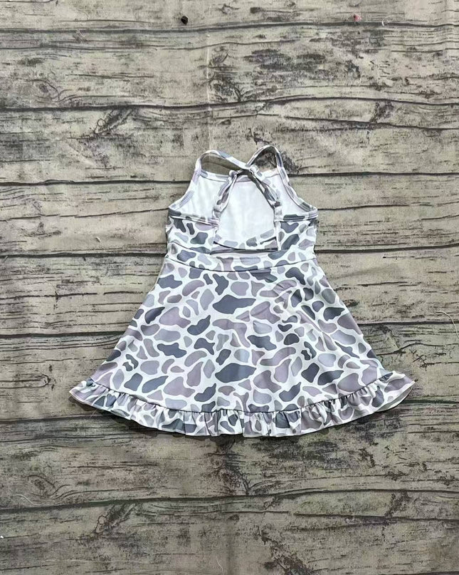 Baby Girls Strap Gray Camo Yoga Ruffle Knee Length Dresses