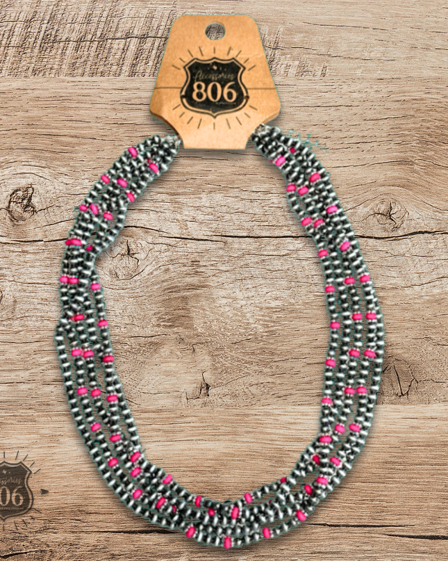 Burnished silver bead multi-strand necklace